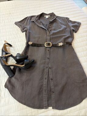 Lucky Brand Button-Front Shirt Dress - Slate Gray